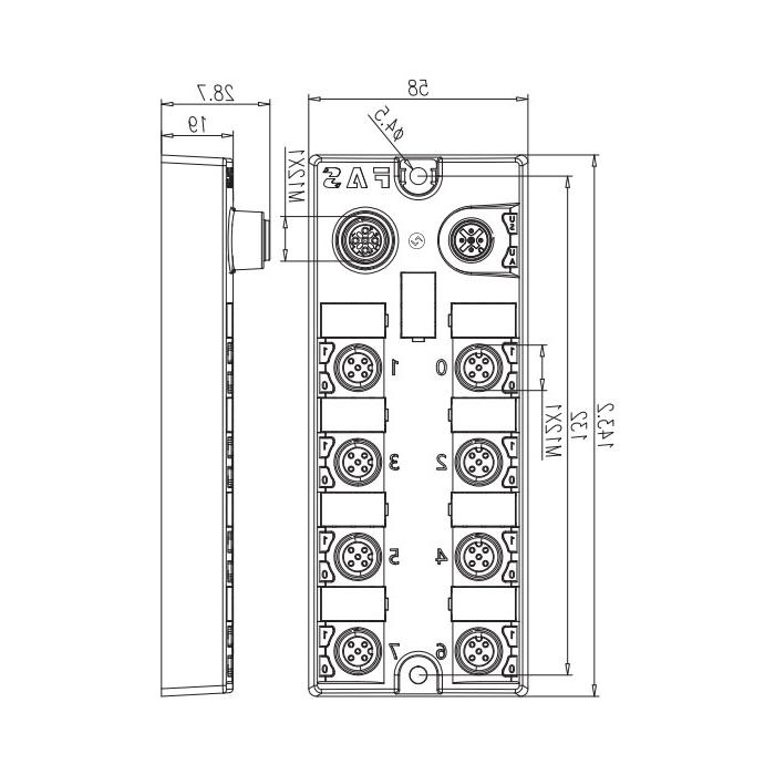 M12 interface, IO-Link Hub, PNP, 16DI/DO configurable, expandable module, 00BD31