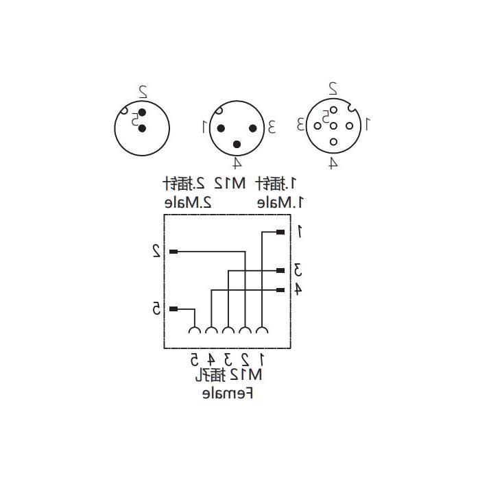 M12 5Pin female /M12 3Pin male +M12 2Pin male, Tee, 645231